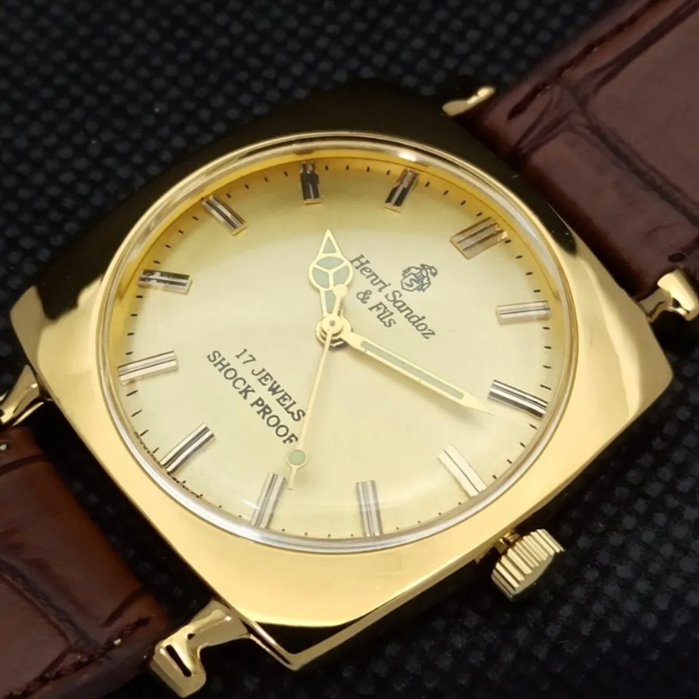 Vintage Automatic 1973 Henri Sandoz Mens Watch with Leather Strap